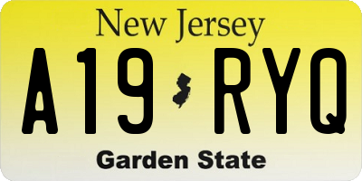NJ license plate A19RYQ
