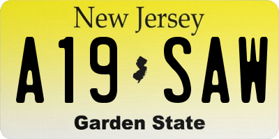 NJ license plate A19SAW