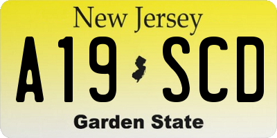 NJ license plate A19SCD