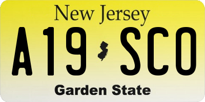 NJ license plate A19SCO