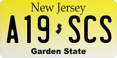 NJ license plate A19SCS