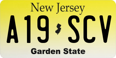 NJ license plate A19SCV