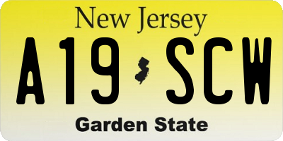 NJ license plate A19SCW