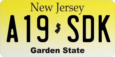 NJ license plate A19SDK