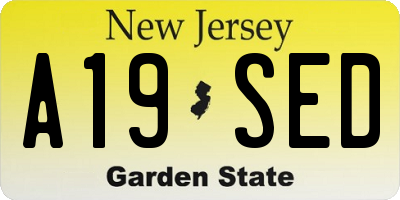 NJ license plate A19SED
