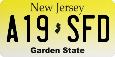NJ license plate A19SFD