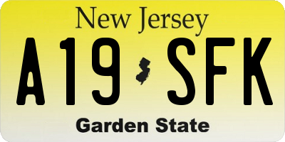 NJ license plate A19SFK