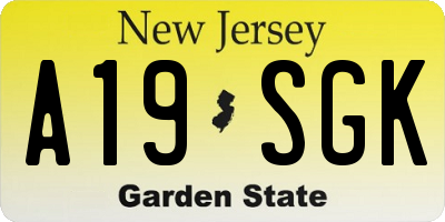 NJ license plate A19SGK