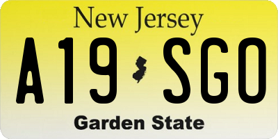 NJ license plate A19SGO