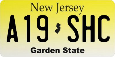 NJ license plate A19SHC