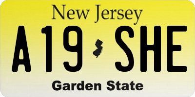 NJ license plate A19SHE