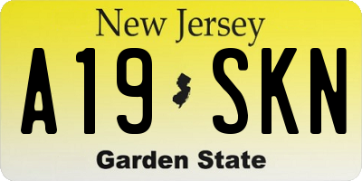 NJ license plate A19SKN