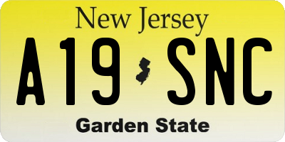 NJ license plate A19SNC