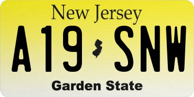 NJ license plate A19SNW