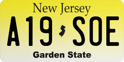 NJ license plate A19SOE