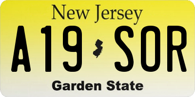 NJ license plate A19SOR