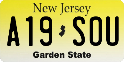 NJ license plate A19SOU