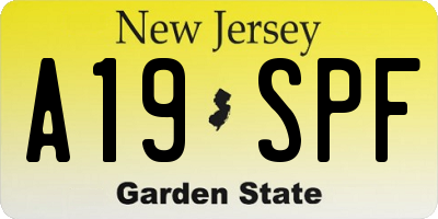 NJ license plate A19SPF