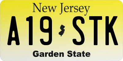 NJ license plate A19STK