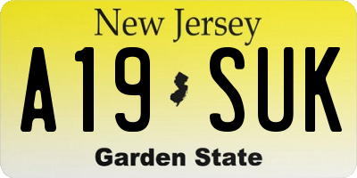 NJ license plate A19SUK