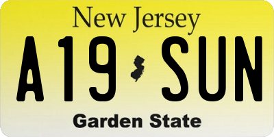 NJ license plate A19SUN