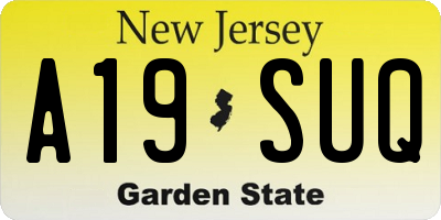 NJ license plate A19SUQ