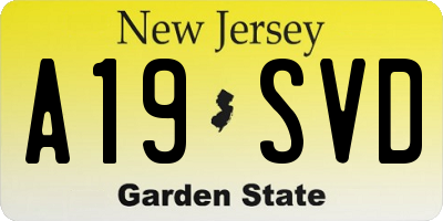 NJ license plate A19SVD