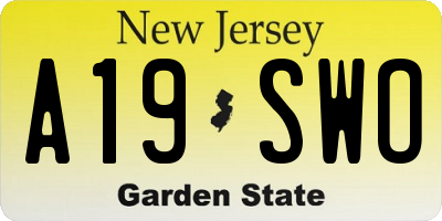 NJ license plate A19SWO
