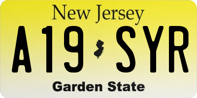NJ license plate A19SYR