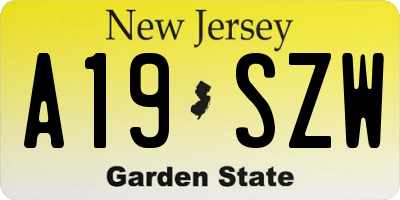 NJ license plate A19SZW