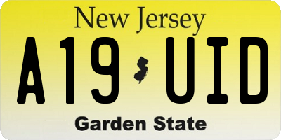 NJ license plate A19UID
