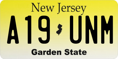 NJ license plate A19UNM