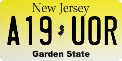 NJ license plate A19UOR