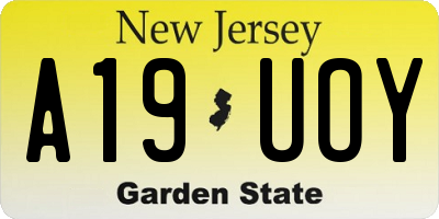 NJ license plate A19UOY