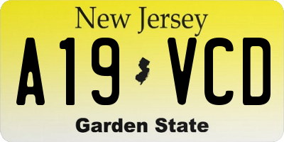 NJ license plate A19VCD