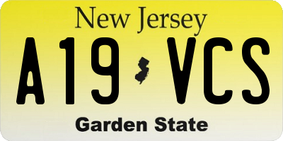NJ license plate A19VCS