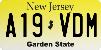 NJ license plate A19VDM