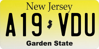 NJ license plate A19VDU