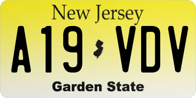 NJ license plate A19VDV