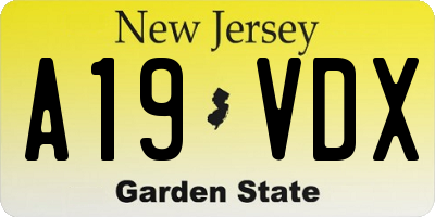 NJ license plate A19VDX