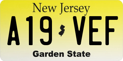 NJ license plate A19VEF