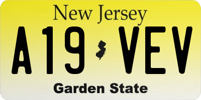 NJ license plate A19VEV