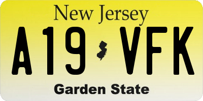 NJ license plate A19VFK