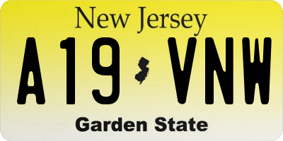 NJ license plate A19VNW