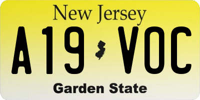 NJ license plate A19VOC