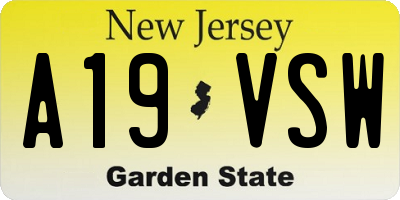 NJ license plate A19VSW