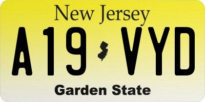 NJ license plate A19VYD