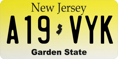 NJ license plate A19VYK