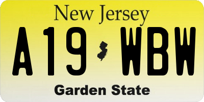 NJ license plate A19WBW