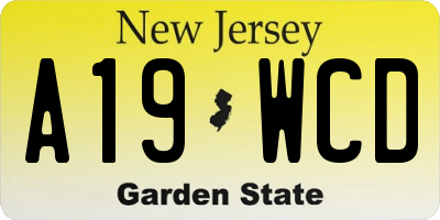 NJ license plate A19WCD